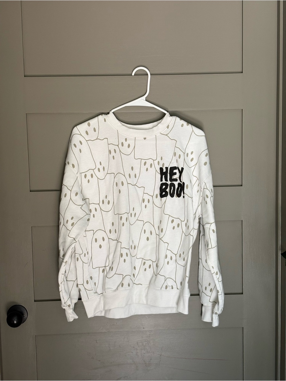 Wound Up White Ghost Print Crewneck Sweatshirt Halloween